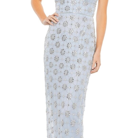 Mac Duggal Dress 93744 Powder Blue Embellished V Neck Sleeveless Gown Size 4 - Picture 1 of 5